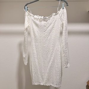 White, off the shoulder, fitting mini dress